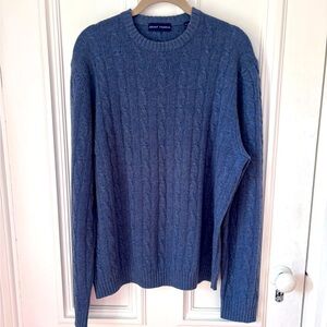 Men’s Grant Thomas Crew Neck Blue Merino/Cashmere Long Sleeve Cable Knit Sweater